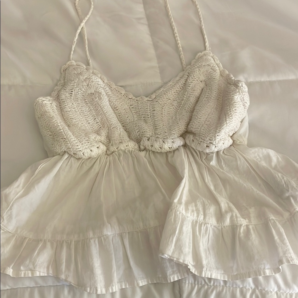 White Crochet Summer Shirt